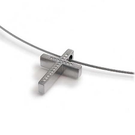 Titanium Cross Pendant with .10ct Diamonds - 713-02 - Click Image to Close